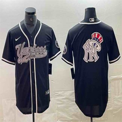 Men's New York Yankees Black Team Big Logo Cool Base Stitched Baseball Jersey