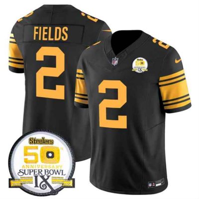 Men's Pittsburgh Steelers #2 Justin Fields Black 2024 F.U.S.E. 50th Anniversary Of Super Bowl IX Color Rush Limited Stitched Jersey