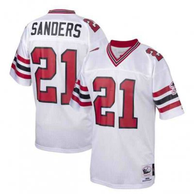 Men's Atlanta Falcons #21 Deion Sanders White Mitchell & Ness Stitched Jersey