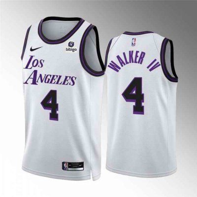 Men's Los Angeles Lakers #4 Walker IV  White City Edition Stitched Basketball Jersey