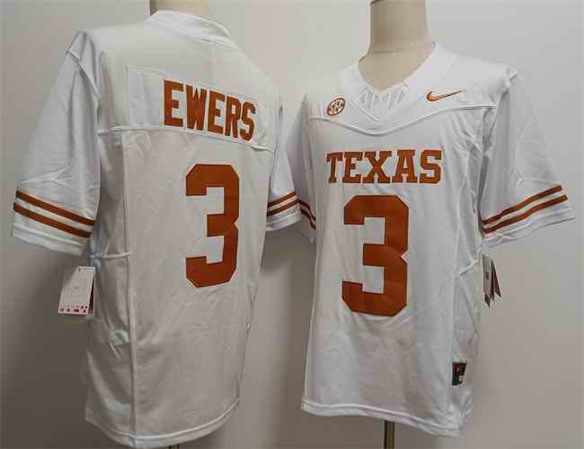 Men's Texas Longhorns #3 Quinn Ewers White F.U.S.E Stitched Jersey