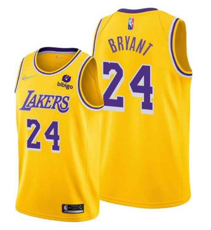 Men's Los Angeles Lakers #24 Kobe Bryant 75th Anniversary Yellow Stitched Basketball Jersey