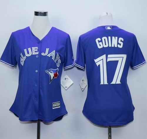 Blue Jays #17 Ryan Goins Blue Alternate Women's Stitched MLB Jersey