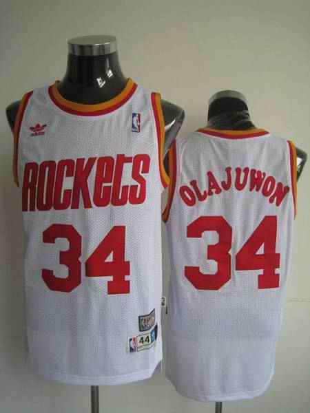 Mitchell and Ness Rockets #34 Hakeem Olajuwon Stitched White Throwback NBA Jersey