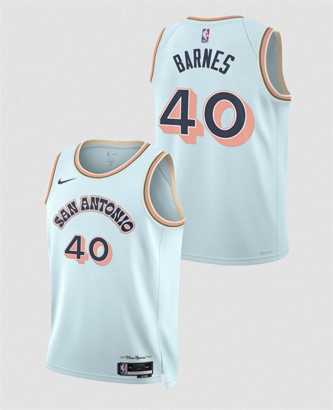 Men's San Antonio Spurs #40 Harrison Barnes Light Blue 2024/25 City Edition Stitched Basketball Jersey