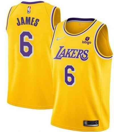 Men's Los Angeles Lakers #6 LeBron James 75th Anniversary Yellow Stitched Basketball Jersey