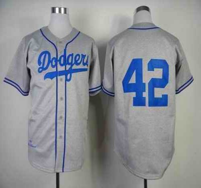 Mitchell and Ness 1955 Dodgers #42 Jackie Robinson Grey Throwback Stitched MLB Jersey