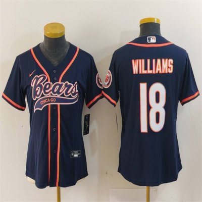 Women's Chicago Bears #18 Caleb Williams Navy With Patch Cool Base Stitched Baseball Jersey(Run Small)