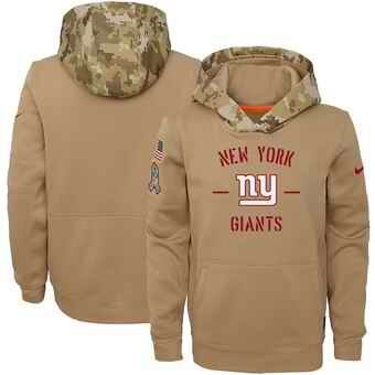 Youth New York Giants Khaki 2019 Salute to Service Therma Pullover Hoodie