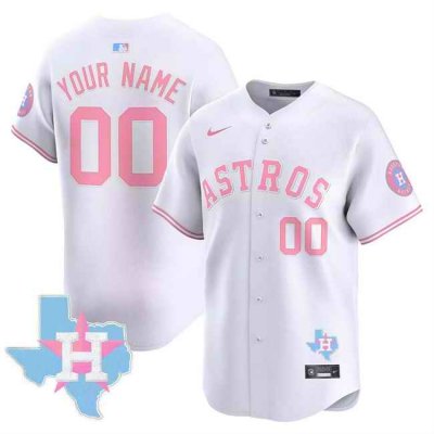 Men's Houston Astros Customized White Bubblegum Pink Limited Stitched Baseball Jersey