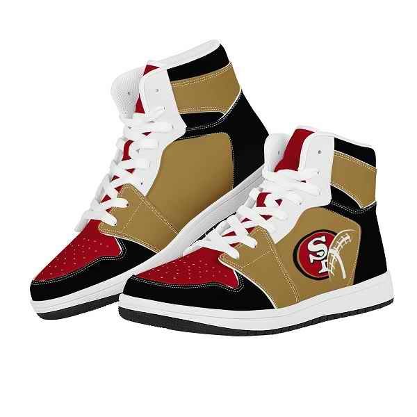 Women's San Francisco 49ers High Top Leather AJ1 Sneakers 001