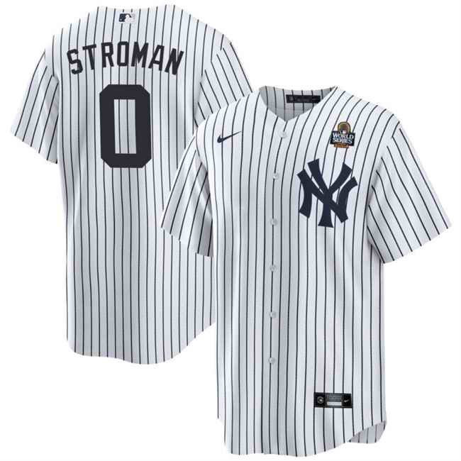 Men's New York Yankees #0 Marcus Stroman White 2024 World Series With Name Cool Base Stitched Baseball Jersey