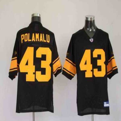 Steelers #43 Troy Polamalu Black With Yellow Number Stitched Youth NFL Jersey