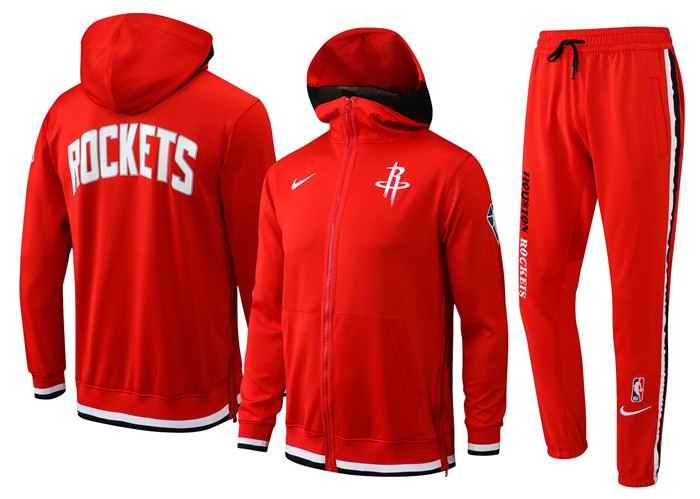 Men's Houston Rockets 75th Anniversary Red Performance Showtime Full-Zip Hoodie Jacket And Pants   Suit