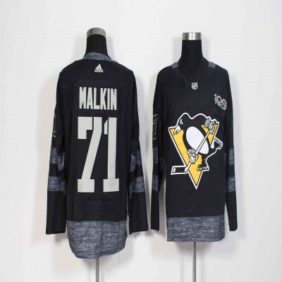 Men's Adidas Pittsburgh Penguins #71 Evgeni Malkin Black 1917-2017 100th Anniversary Stitched NHL Jersey