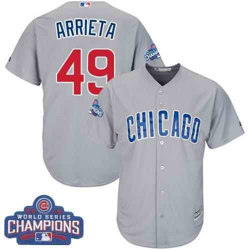 Cubs #49 Jake Arrieta Grey Road 2016 World Series Champions Stitched Youth MLB Jersey