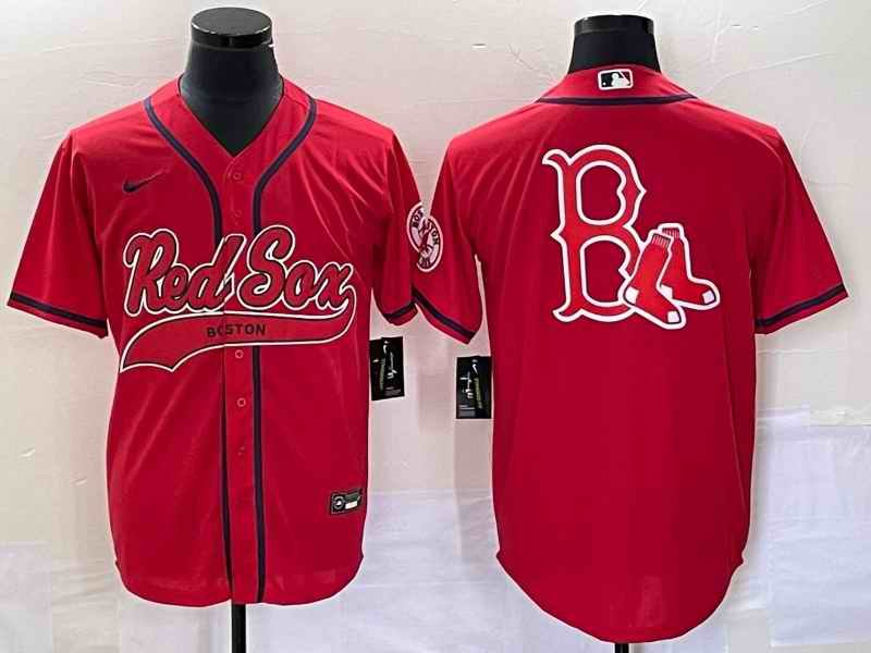 Men's Boston Red Sox Red Team Big Logo With Patch Cool Base Stitched Baseball Jersey