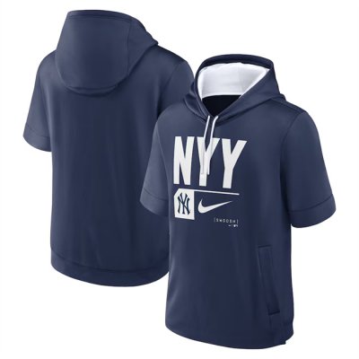 Men's New York Yankees Navy Tri Code Lockup Short Sleeve Pullover Hoodie