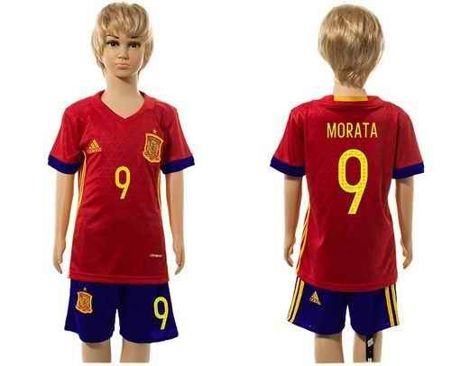 Spain #9 Morata Red Home Kid Soccer Country Jersey