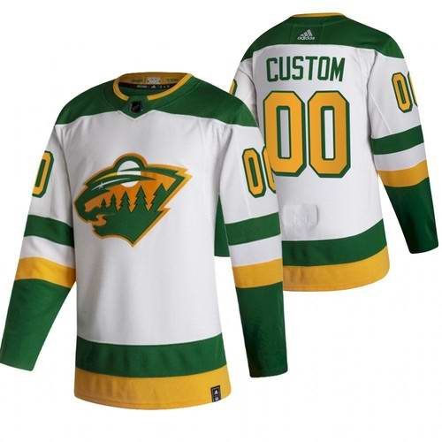 Men's Minnesota Wild White Custom Name Number Size 2021 White Reverse Retro Stitched Jersey