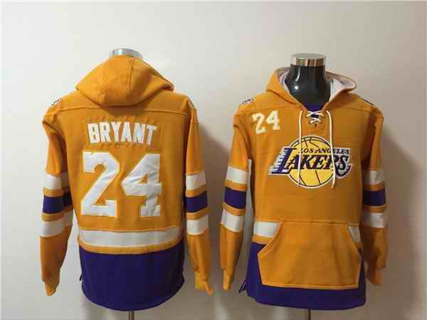 Men's Los Angeles Lakers #24 Kobe Bryant Yellow Lace-Up Pullover Hoodie