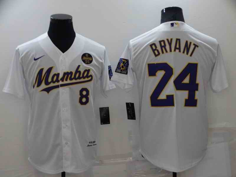 Men's Los Angeles Dodgers Front #8 Back #24 Kobe Bryant 'Mamba' White Cool Base Stitched Jersey