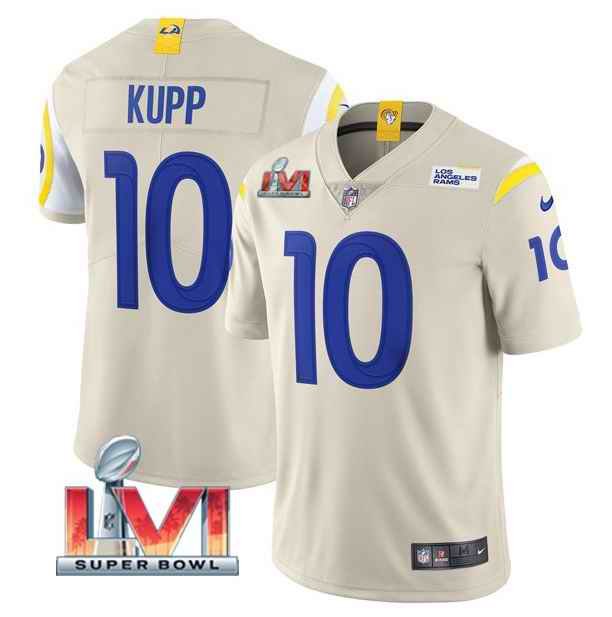 Men's Los Angeles Rams #10 Cooper Kupp 2022 Bone Super Bowl LVI Vapor Limited Stitched Jersey