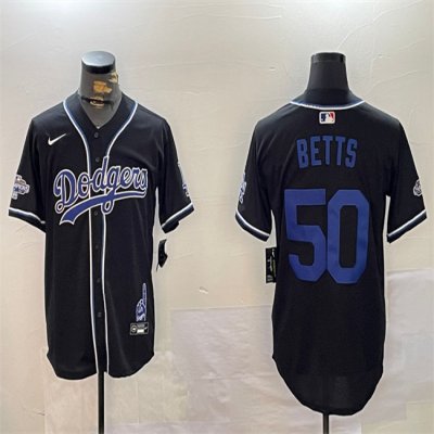 Men's Los Angeles Dodgers #50 Mookie Betts Black 2024 World Series Champions Limited Stitched Baseball Jersey