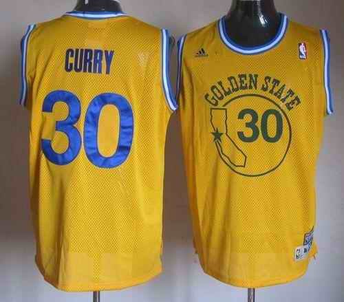 Warriors #30 Stephen Curry Gold New Throwback Stitched NBA Jersey