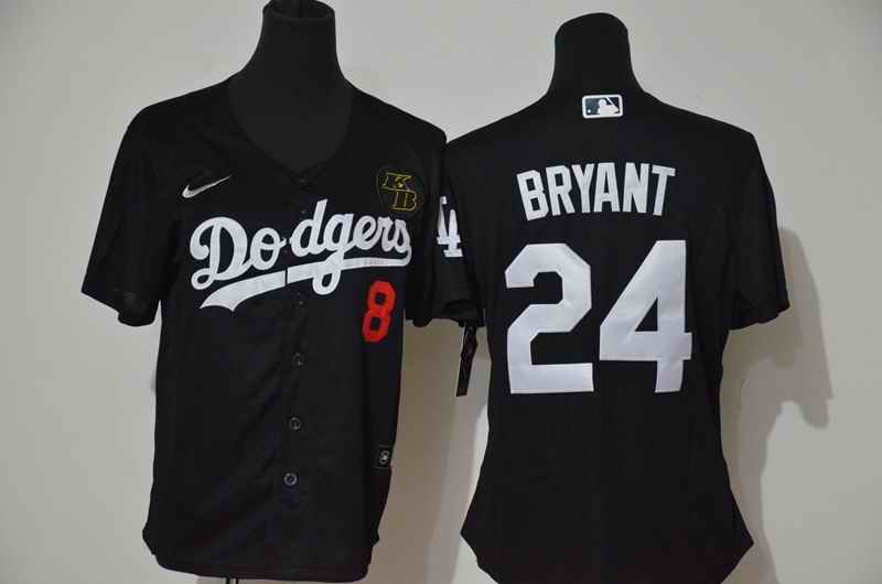 Women's Los Angeles Dodgers Front #8 Back #24 Kobe Bryant Black With KB Patch Cool Base Stitched Jersey(Run Small)