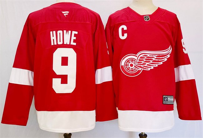 Men's Detroit Red Wings #9 Gordie Howe Red 2024-25 Stitched Jersey