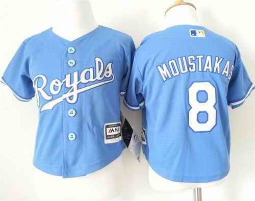 Toddler Royals #8 Mike Moustakas Light Blue Alternate 1 Cool Base Stitched MLB Jersey