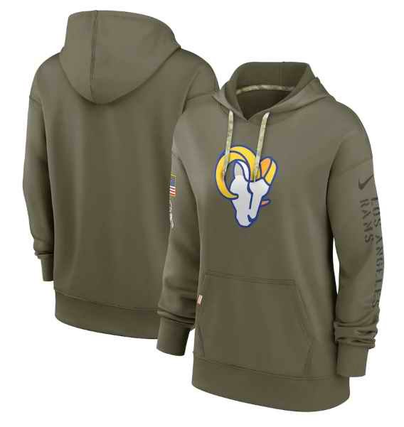 Women's Los Angeles Rams 2022 Olive Salute to Service Therma Performance Pullover Hoodie(Run Small)