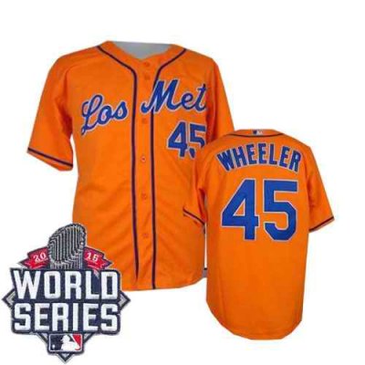 Mets #45 Zack Wheeler Orange Los Mets Cool Base W/2015 World Series Patch Stitched MLB Jersey