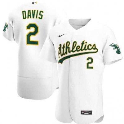 Men's Oakland Athletics #2 Khris Davis White Flex Base MLB Stitched Jersey