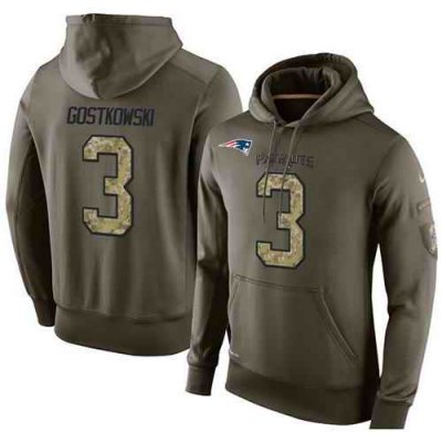 NFL Men's Nike New England Patriots #3 Stephen Gostkowski Stitched Green Olive Salute To Service KO Performance Hoodie