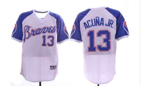 Men's Atlanta Braves #13 Ronald Acuna Jr. White 1974 Turn Back the Clock Jersey