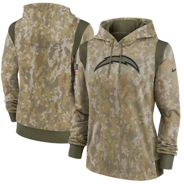 Women's Los Angeles Chargers 2021 Camo Salute To Service Therma Performance Pullover Hoodie(Run Small)