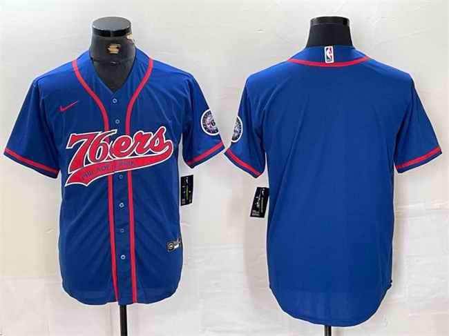 Men's Philadelphia 76ers Blank Royal Cool Base Stitched Baseball Jersey