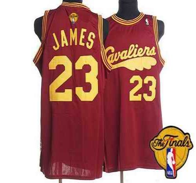 Mitchell and Ness Cavaliers #23 LeBron James Red Throwback The Finals Patch Stitched  NBA Jersey