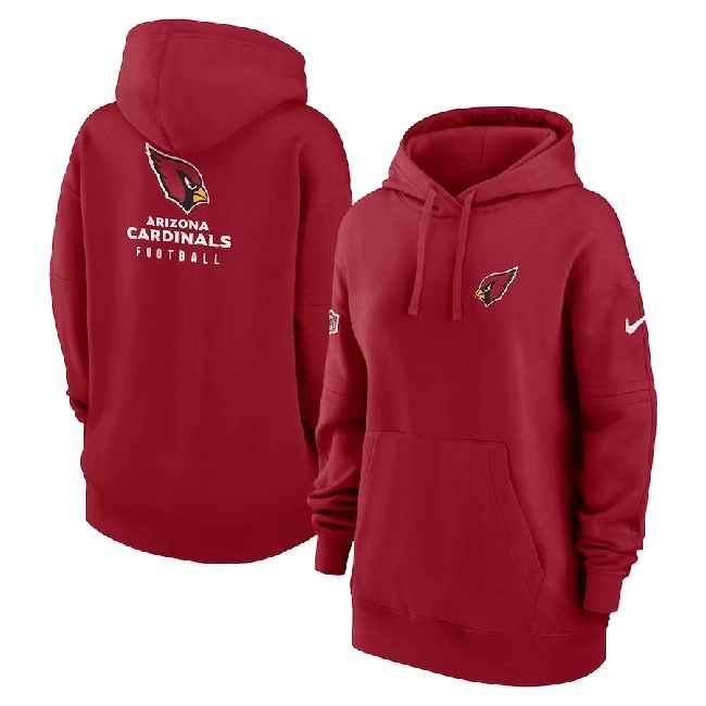 Women's Arizona Cardinals Red Sideline Club Fleece Pullover Hoodie(Run Small)