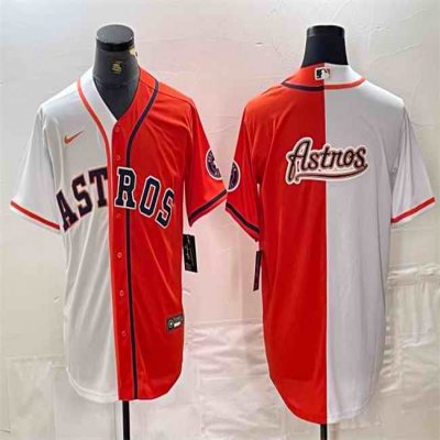 Men's Houston Astros White/Orange Split Team Big Logo With Patch Cool Base Stitched Baseball Jersey