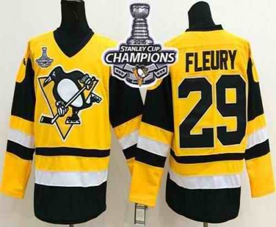 Penguins #29 Andre Fleury Yellow Throwback 2016 Stanley Cup Champions Stitched NHL Jersey