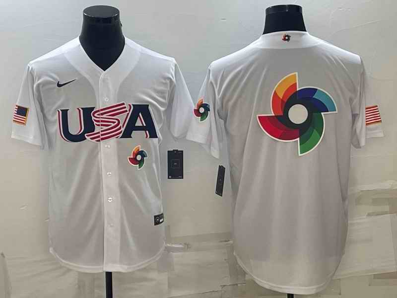 Men's USA Baseball 2023 White World Baseball Big Logo With Patch Classic Stitched Jersey