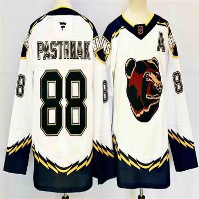 Men's Boston Bruins #88 David Pastrnak White 2024-25 With A Patch Reverse Retro Home Stitched Hockey Jersey