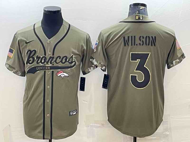 Men's Denver Broncos #3 Russell Wilson Olive 2022 Salute to Service Cool Base Stitched Baseball Jersey