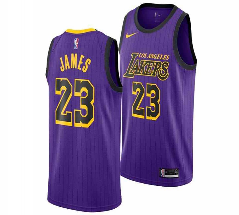 Men's Los Angeles Lakers #23 LeBron James Purple City Edition Swingman Stitched NBA Jersey