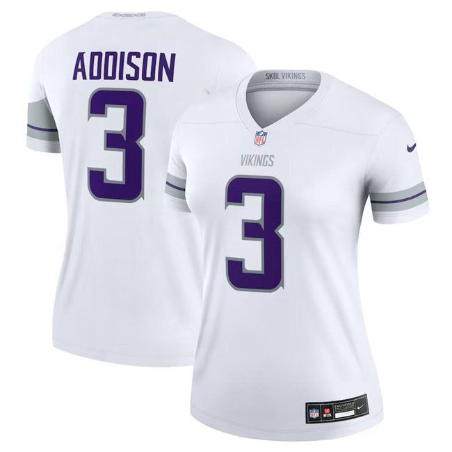 Women's Minnesota Vikings #3 Jordan Addison White Winter Warrior Limited Stitched Jersey(Run Small)