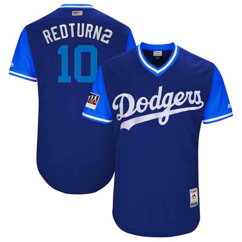 Men's Los Angeles Dodgers #10 Justin Turner Redturn2 Majestic Royal/Light Blue 2018 Players' Weekend Stitched MLB Jersey