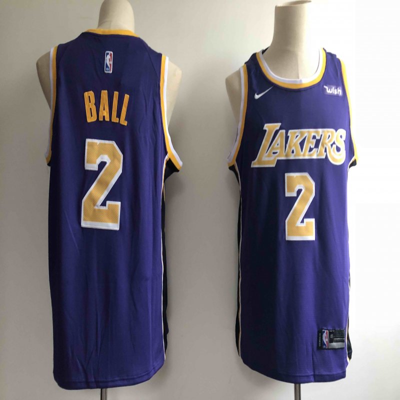 Men's Los Angeles Lakers #2 Lonzo Ball New Purple Wish Stitched NBA Jersey